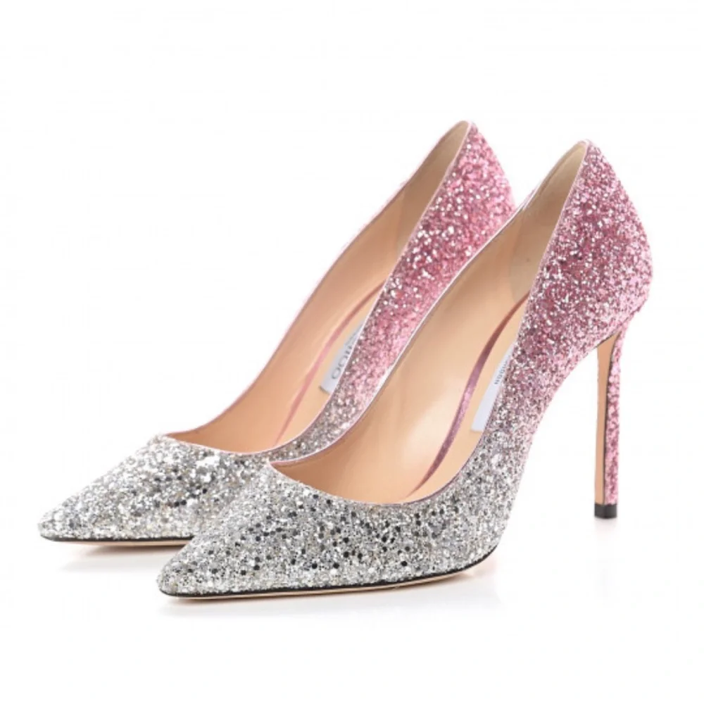 Jimmy Choo Romy 100 mm shaded coarse glitter pumps - Picture 1 of 16